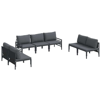 Set Divano da Giardino con cuscino 7 pcs Nero Acciaio