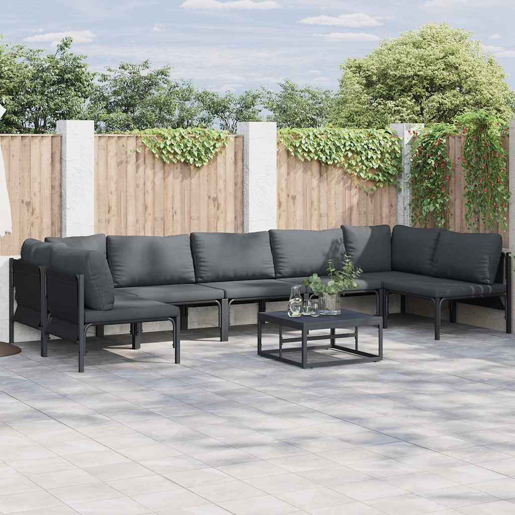 Set Divano da Giardino con cuscino 7 pcs Nero Acciaio