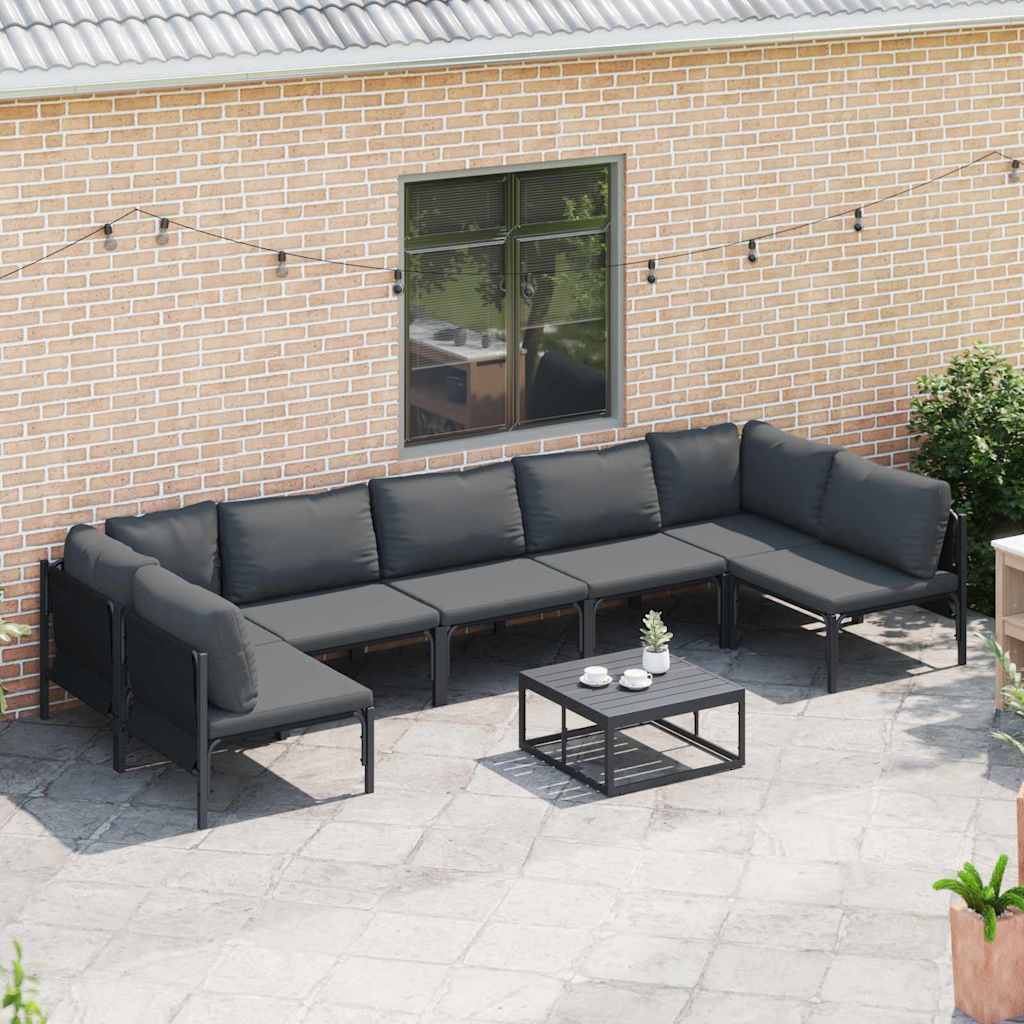 Set Divano da Giardino con cuscino 7 pcs Nero Acciaio