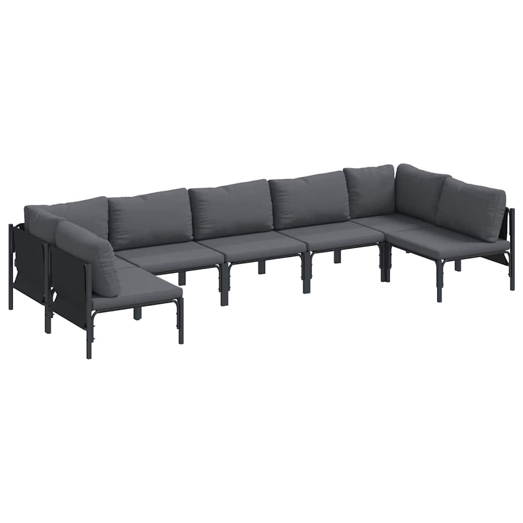 Set Divano da Giardino con cuscino 7 pcs Nero Acciaio