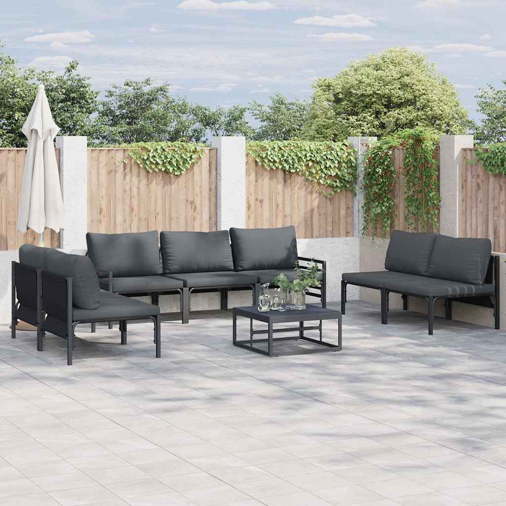Set Divano da Giardino con cuscino 8 pcs Nero Acciaio