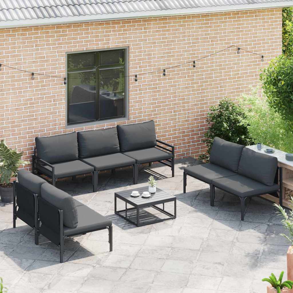 Set Divano da Giardino con cuscino 8 pcs Nero Acciaio