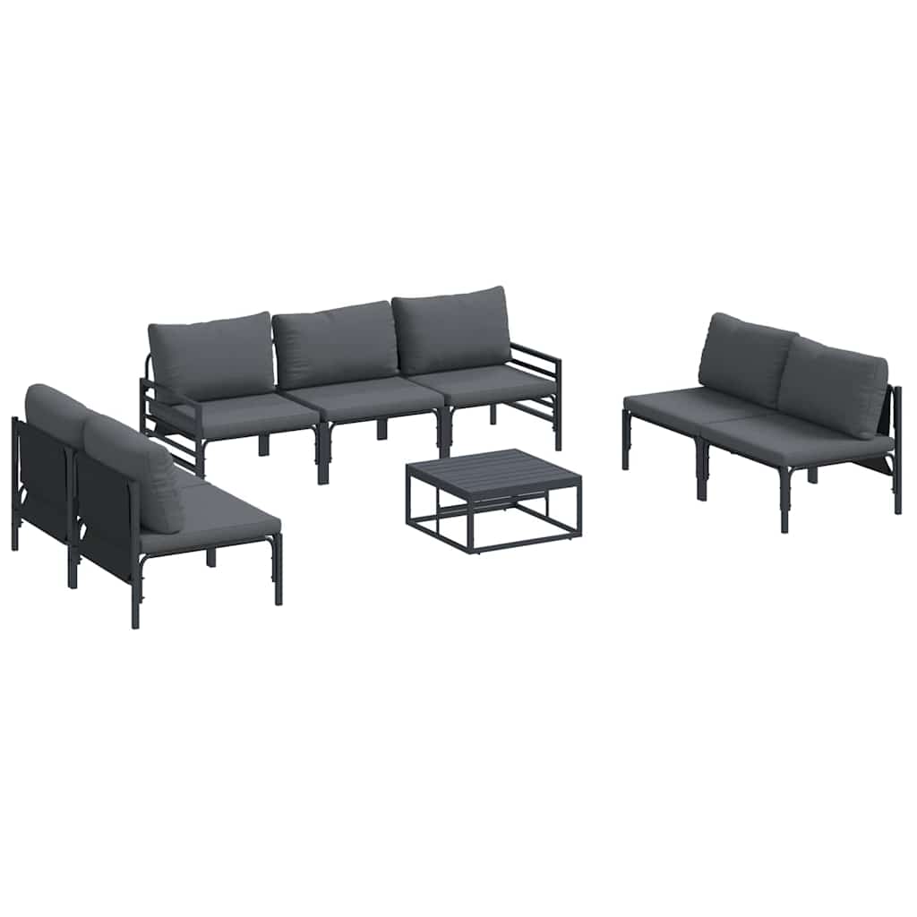 Set Divano da Giardino con cuscino 8 pcs Nero Acciaio