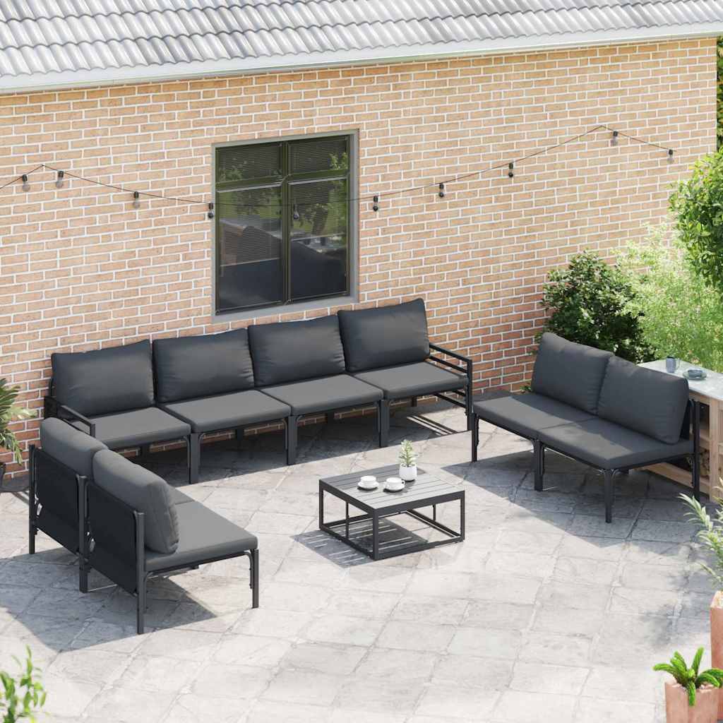Set Divano da Giardino con cuscino 8 pcs Nero Acciaio