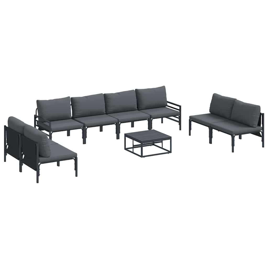 Set Divano da Giardino con cuscino 9 pcs Nero Acciaio