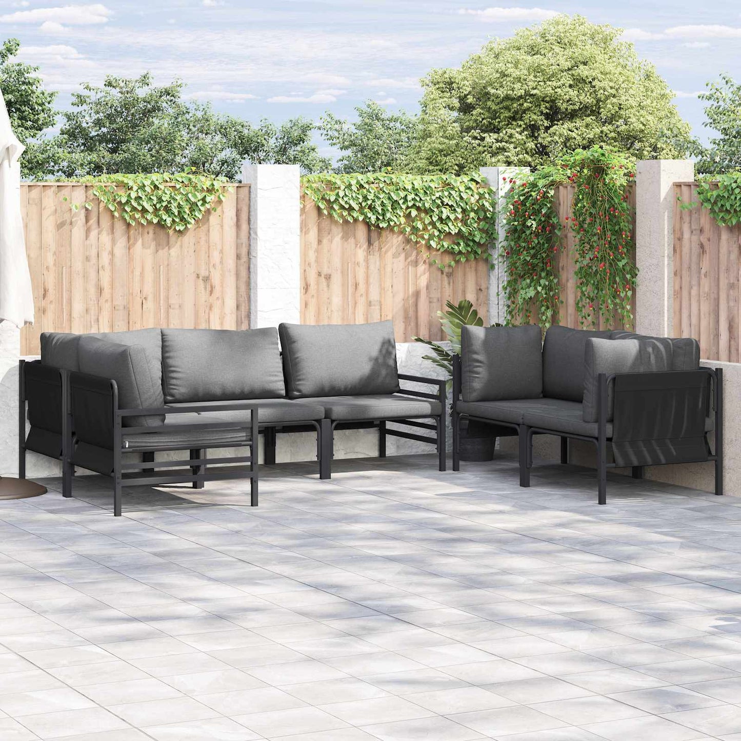 Set Divano da Giardino con cuscino 6 pcs Antracite Acciaio