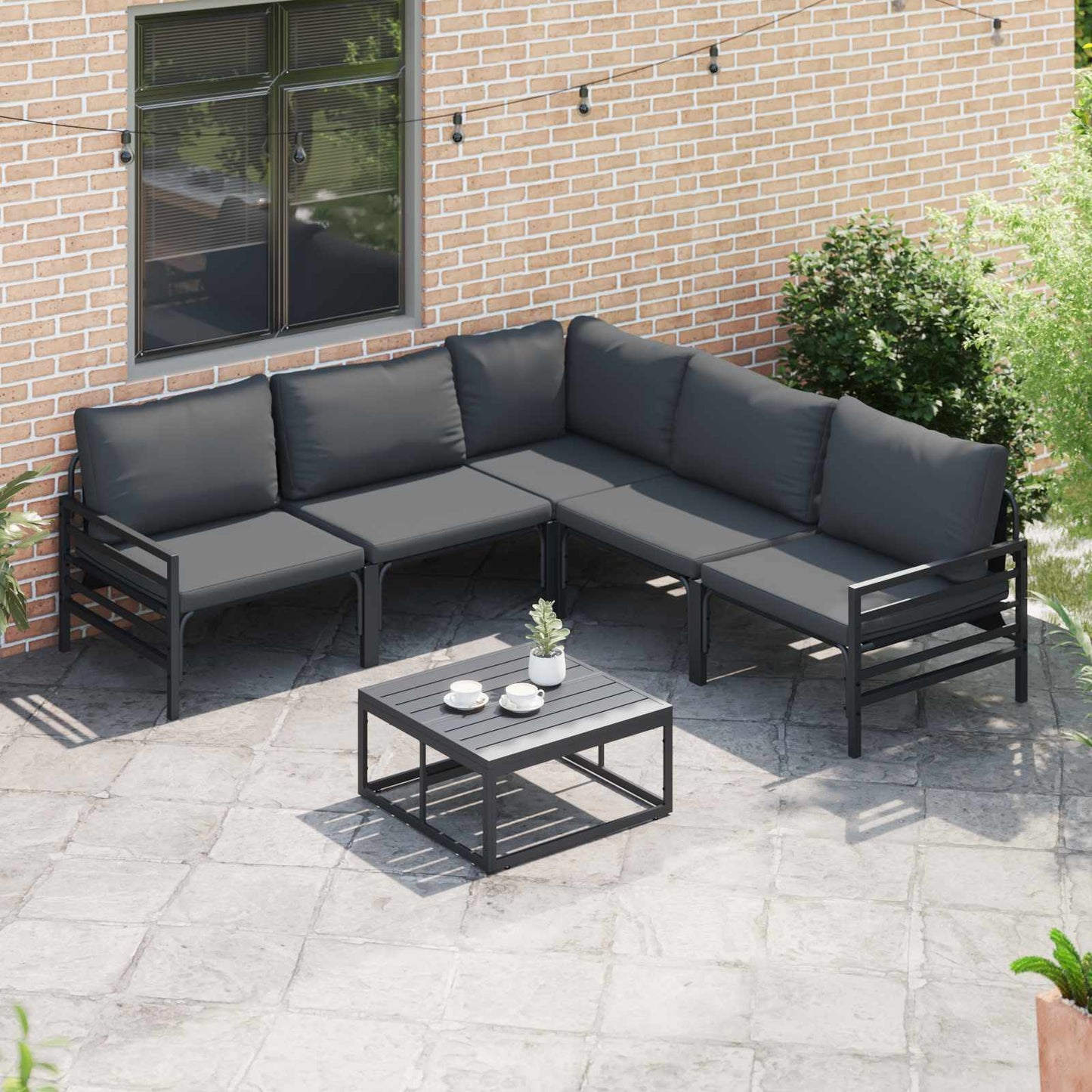 Set Divano da Giardino con cuscino 5 pcs Nero Acciaio