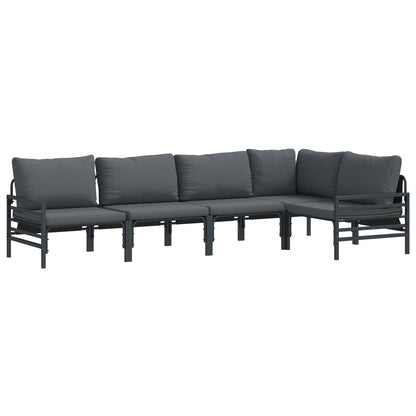 Set Divano da Giardino con cuscino 5 pcs Nero Acciaio