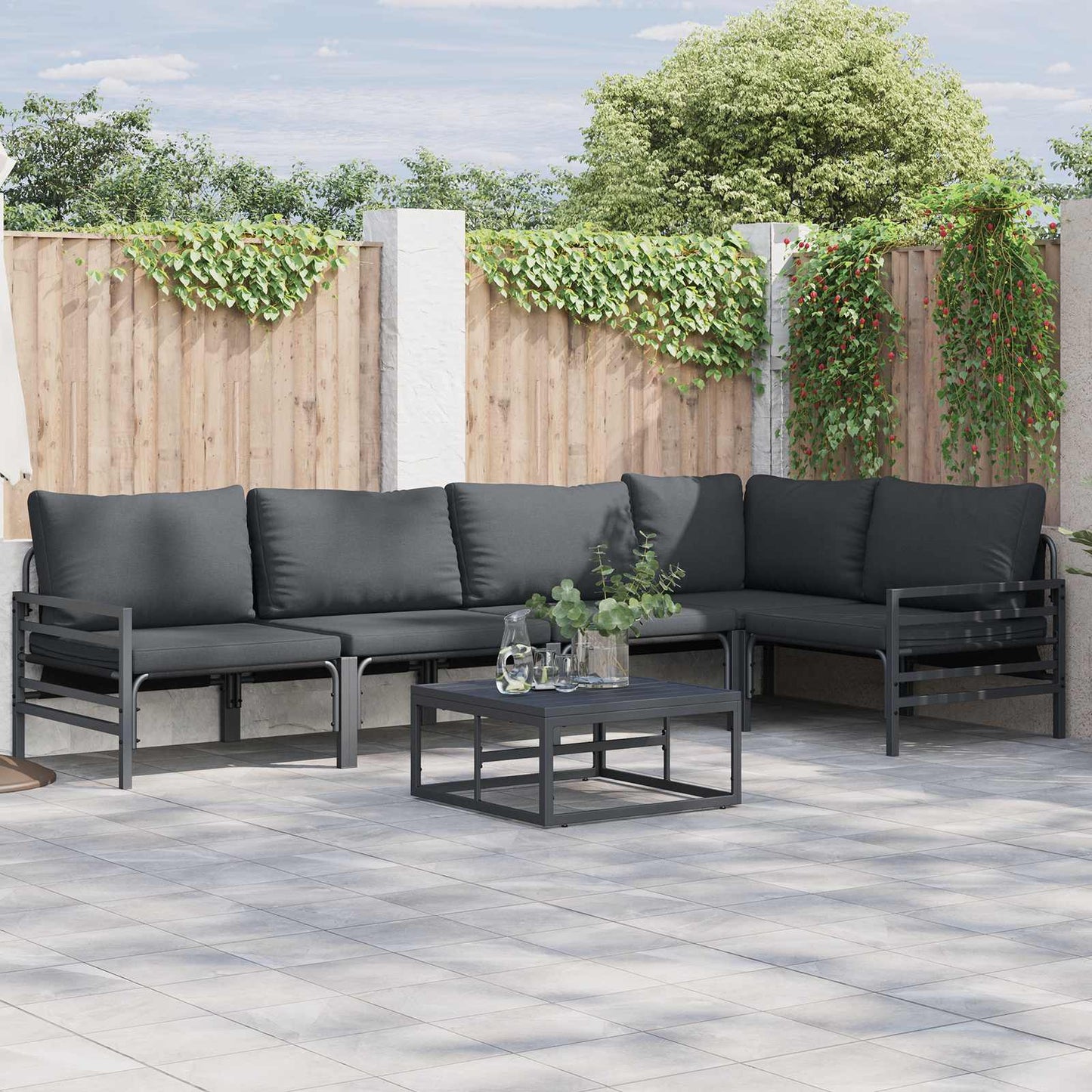 Set Divano da Giardino con cuscino 6 pcs Nero Acciaio