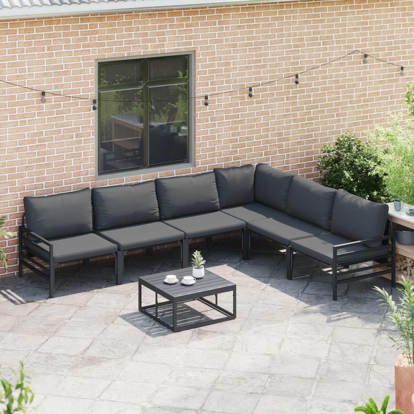 Set Divano da Giardino con cuscino 6 pcs Nero Acciaio