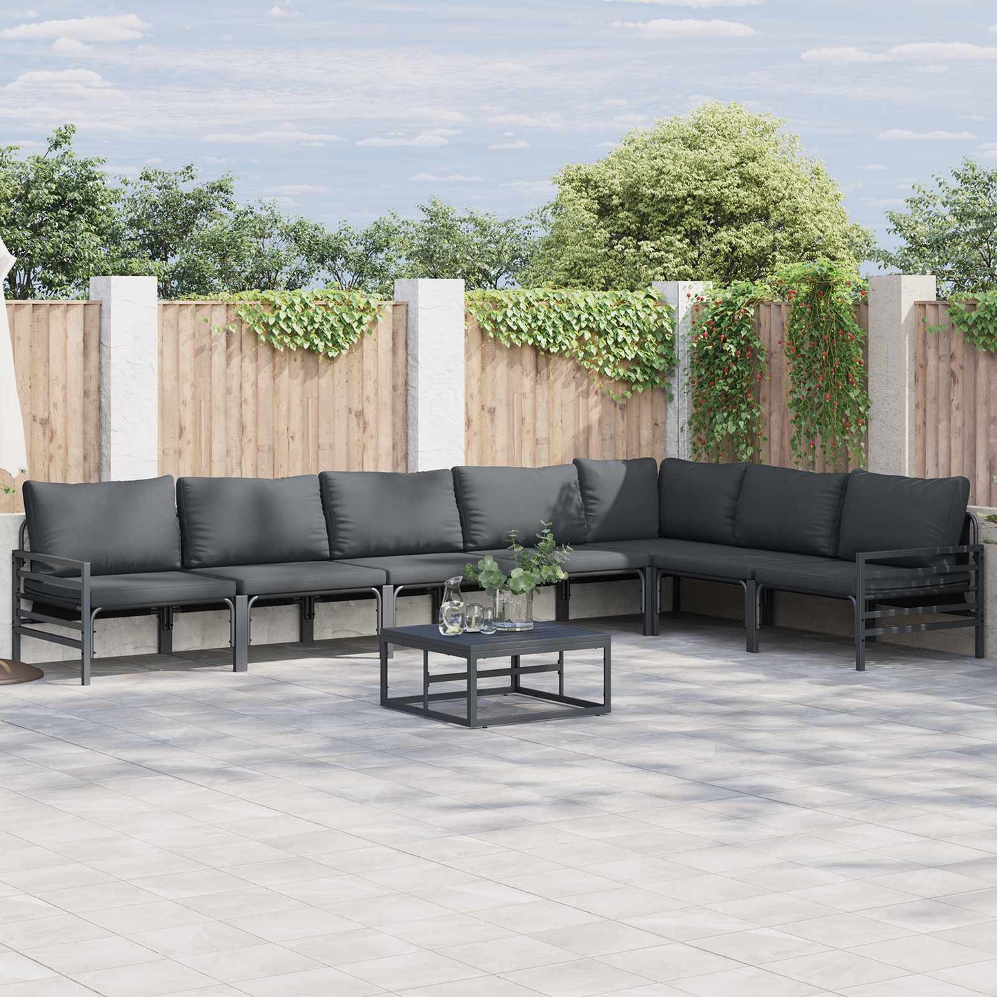Set Divano da Giardino con cuscino 7 pcs Nero Acciaio
