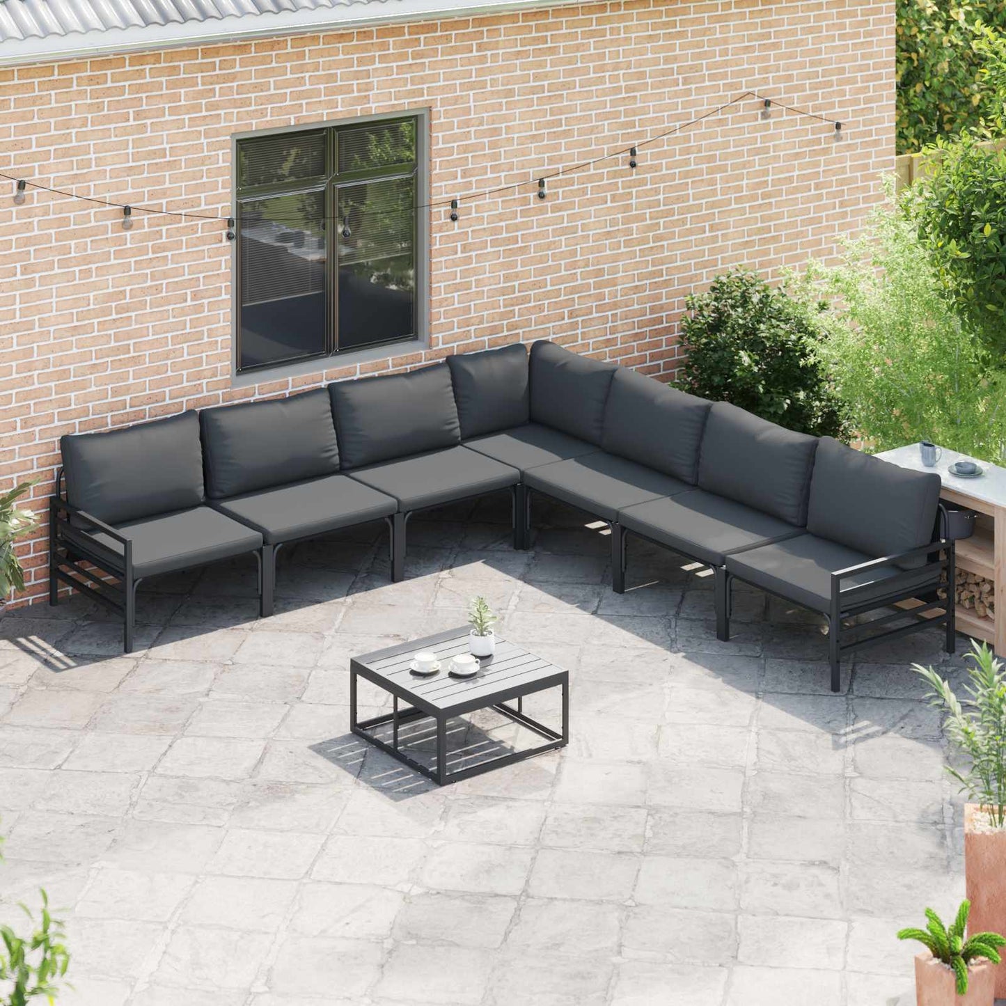 Set Divano da Giardino con cuscino 8 pcs Nero Acciaio