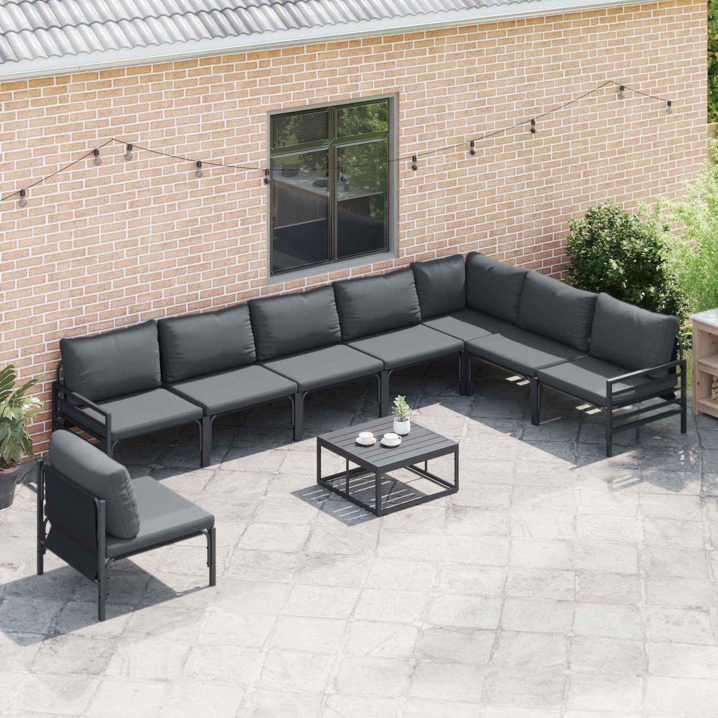 Set Divano da Giardino con cuscino Antracite Acciaio