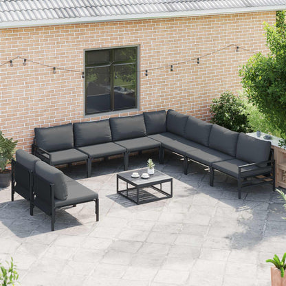 Set Divano da Giardino con cuscino 9 pcs Nero Acciaio