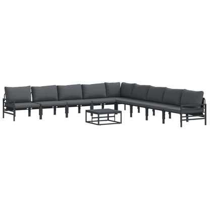 Set Divano da Giardino con cuscino 10 pcs Nero Acciaio