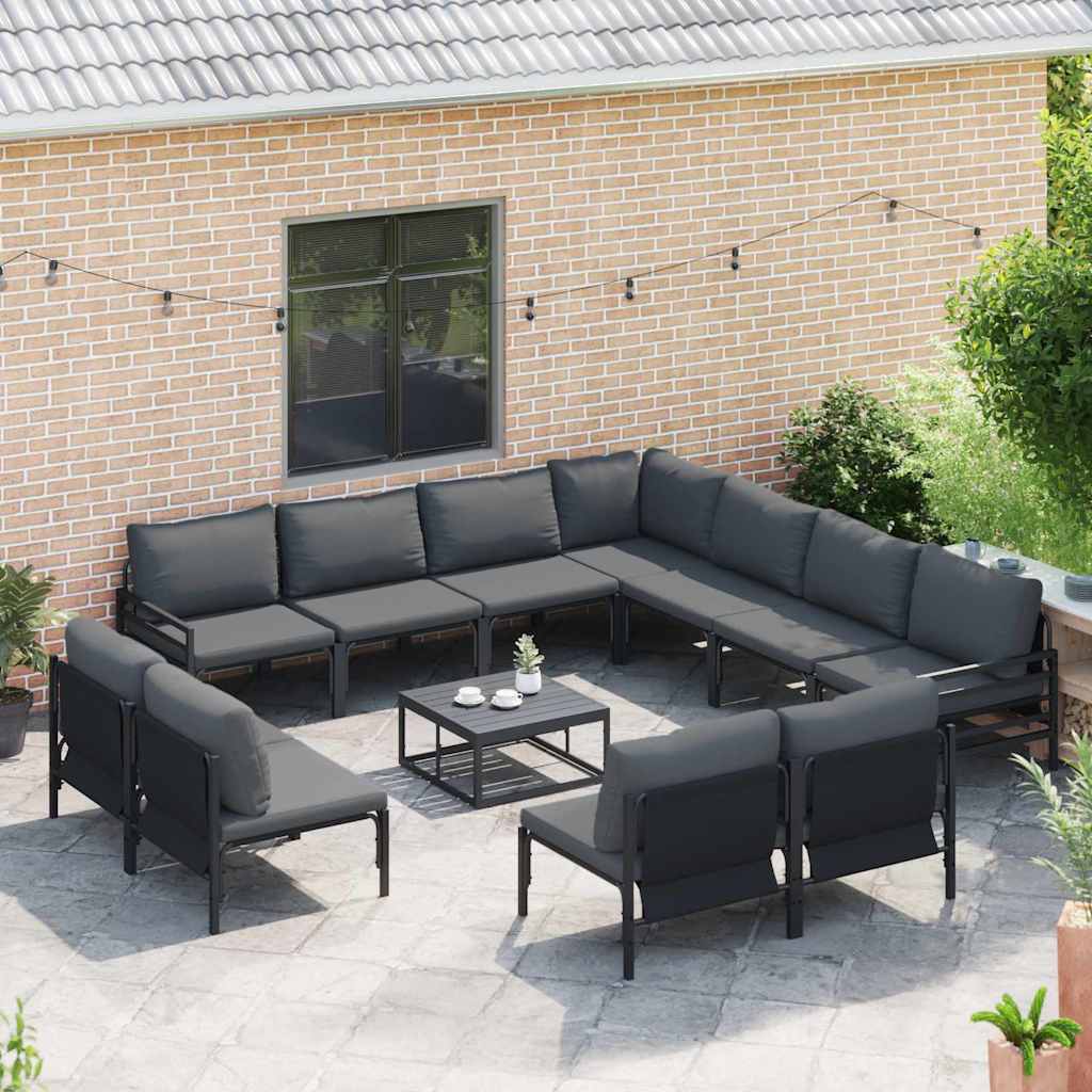 Set Divano da Giardino con cuscino 11 pcs Nero Acciaio