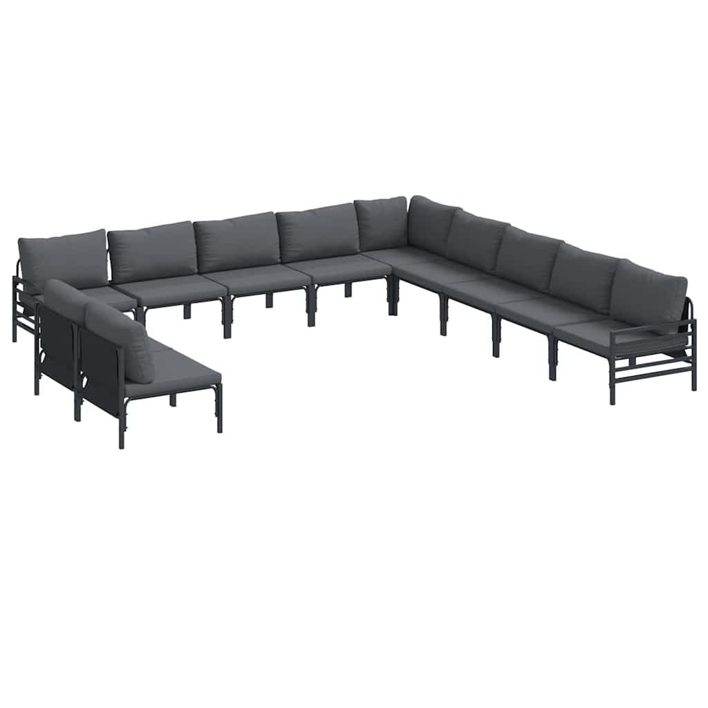 Set Divano da Giardino con cuscino 11 pcs Nero Acciaio
