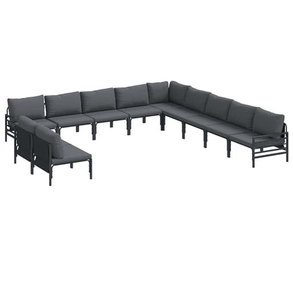 Set Divano da Giardino con cuscino 11 pcs Nero Acciaio