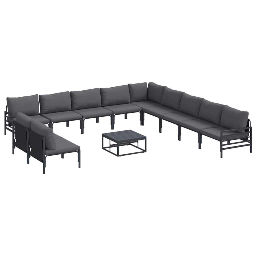 Set Divano da Giardino con cuscino 12 pcs Nero Acciaio