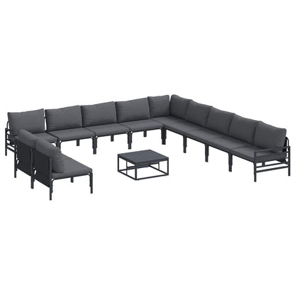 Set Divano da Giardino con cuscino 12 pcs Nero Acciaio