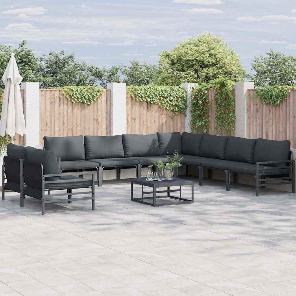 Set Divano da Giardino con cuscino 9 pcs Nero Acciaio