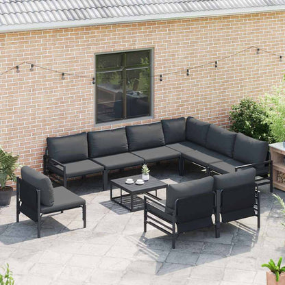 Set Divano da Giardino con cuscino 9 pcs Nero Acciaio