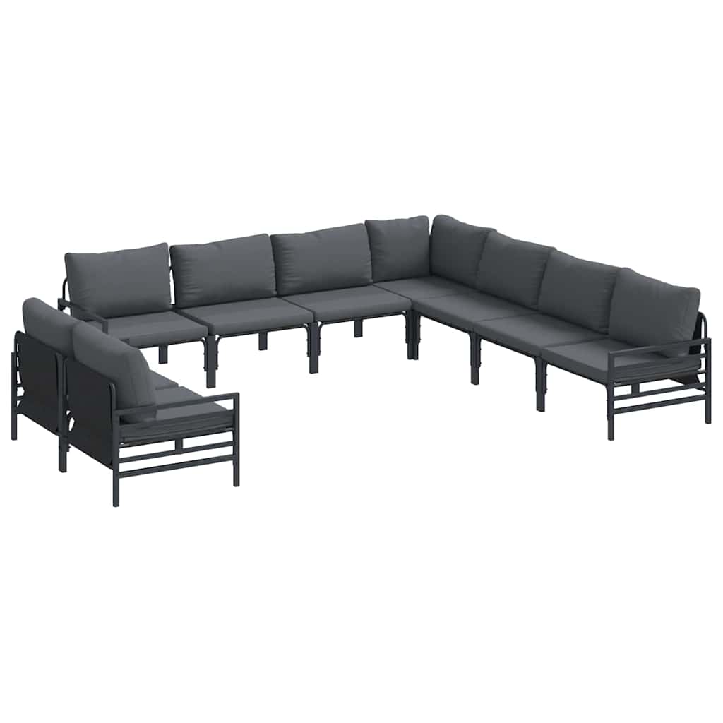 Set Divano da Giardino con cuscino 9 pcs Nero Acciaio