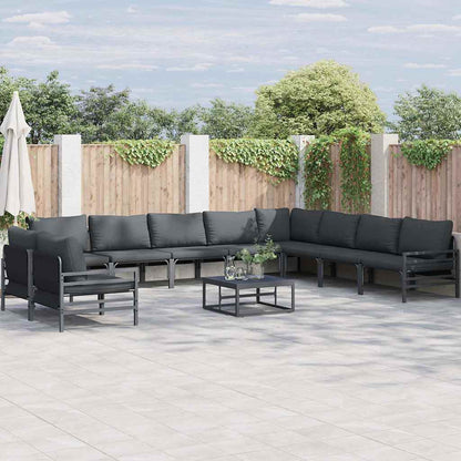 Set Divano da Giardino con cuscino 10 pcs Nero Acciaio