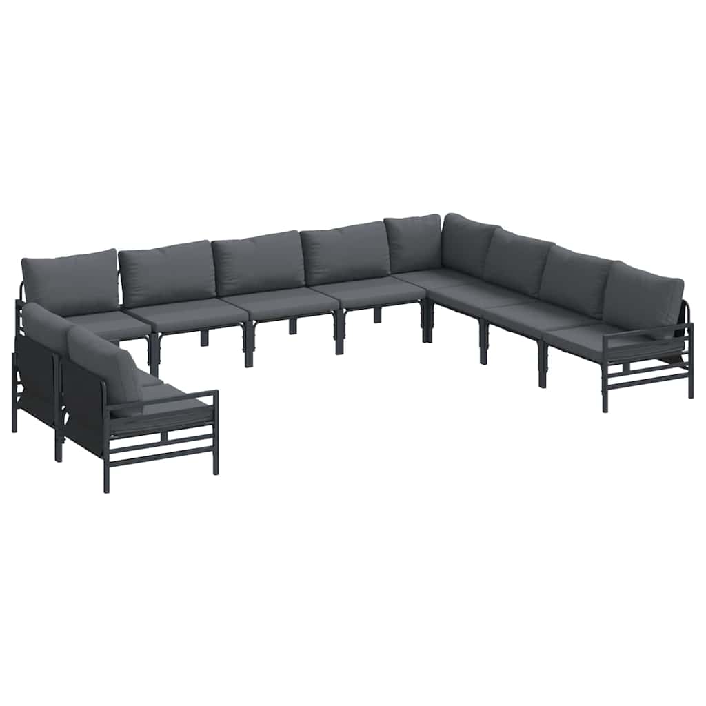 Set Divano da Giardino con cuscino 10 pcs Nero Acciaio
