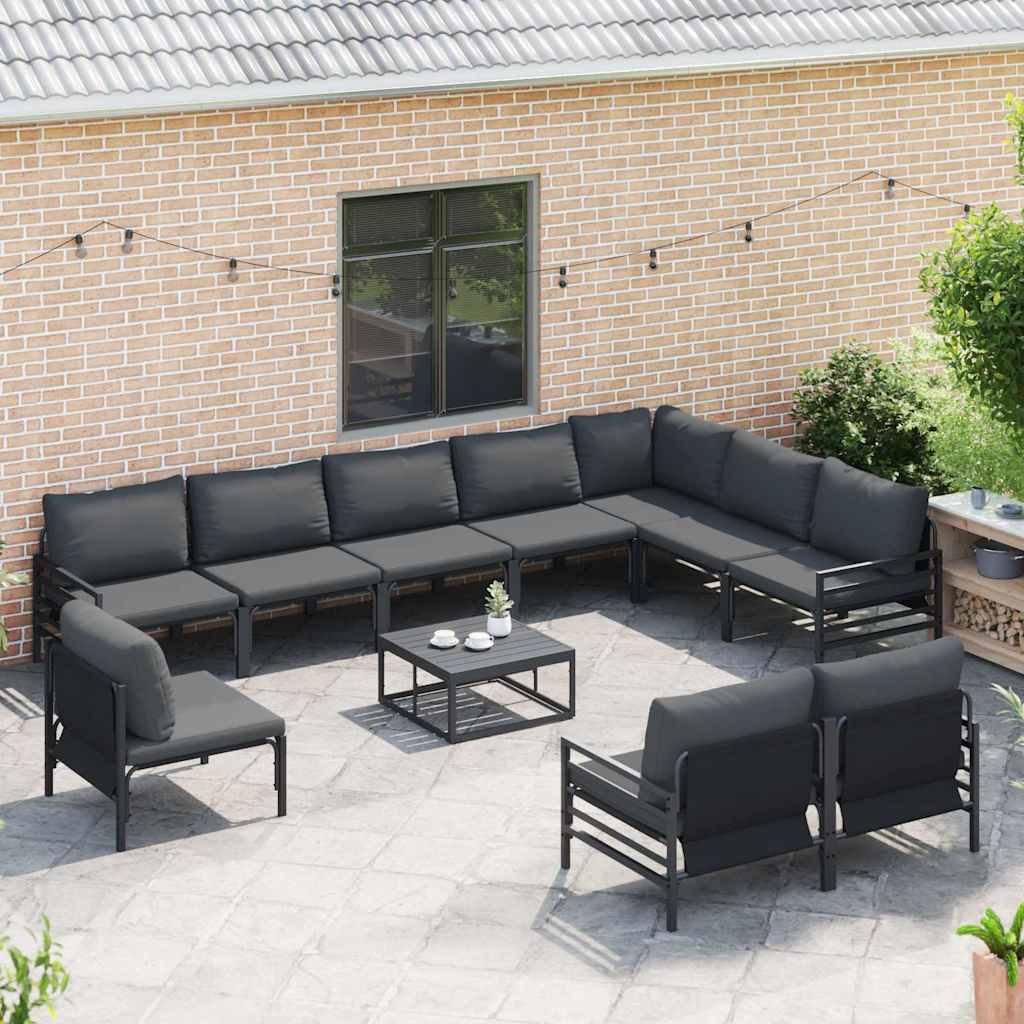 Set Divano da Giardino con cuscino 11 pcs Nero Acciaio