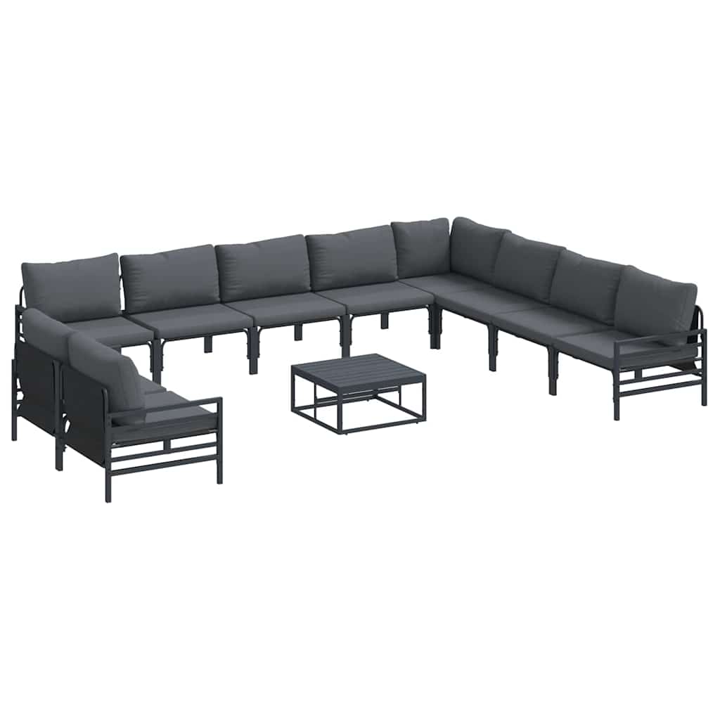 Set Divano da Giardino con cuscino 11 pcs Nero Acciaio