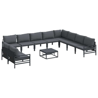 Set Divano da Giardino con cuscino 11 pcs Nero Acciaio