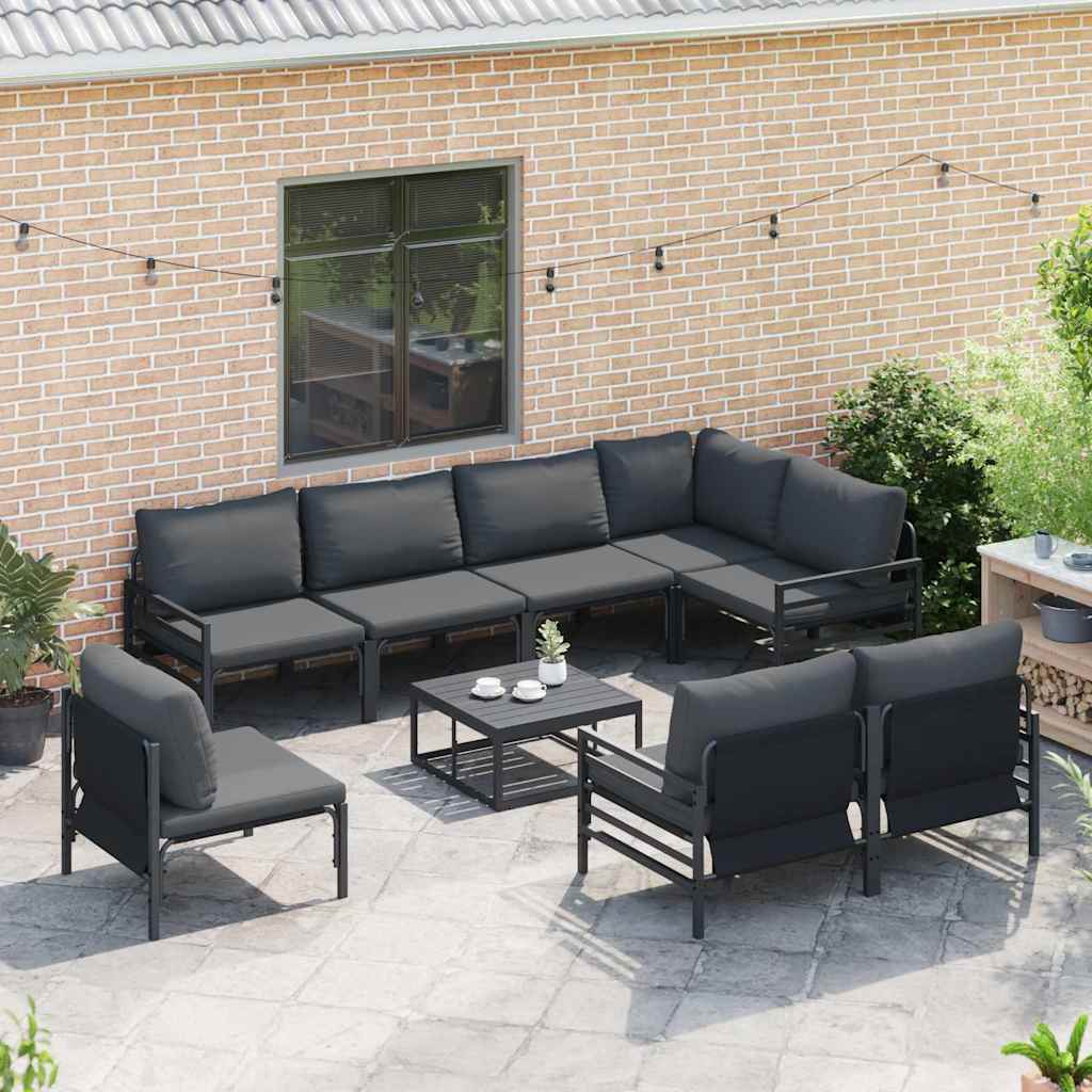 Set Divano da Giardino con cuscino 8 pcs Nero Acciaio