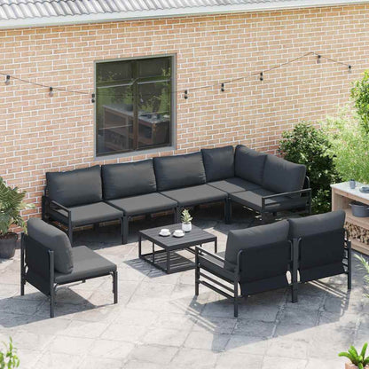 Set Divano da Giardino con cuscino 9 pcs Nero Acciaio
