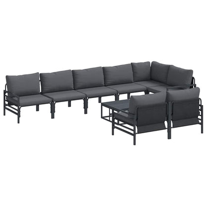 Set Divano da Giardino con cuscino 9 pcs Nero Acciaio