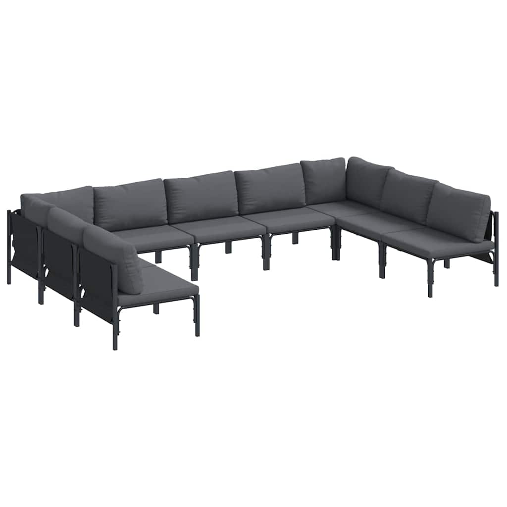Set Divano da Giardino con cuscino 9 pcs Nero Acciaio