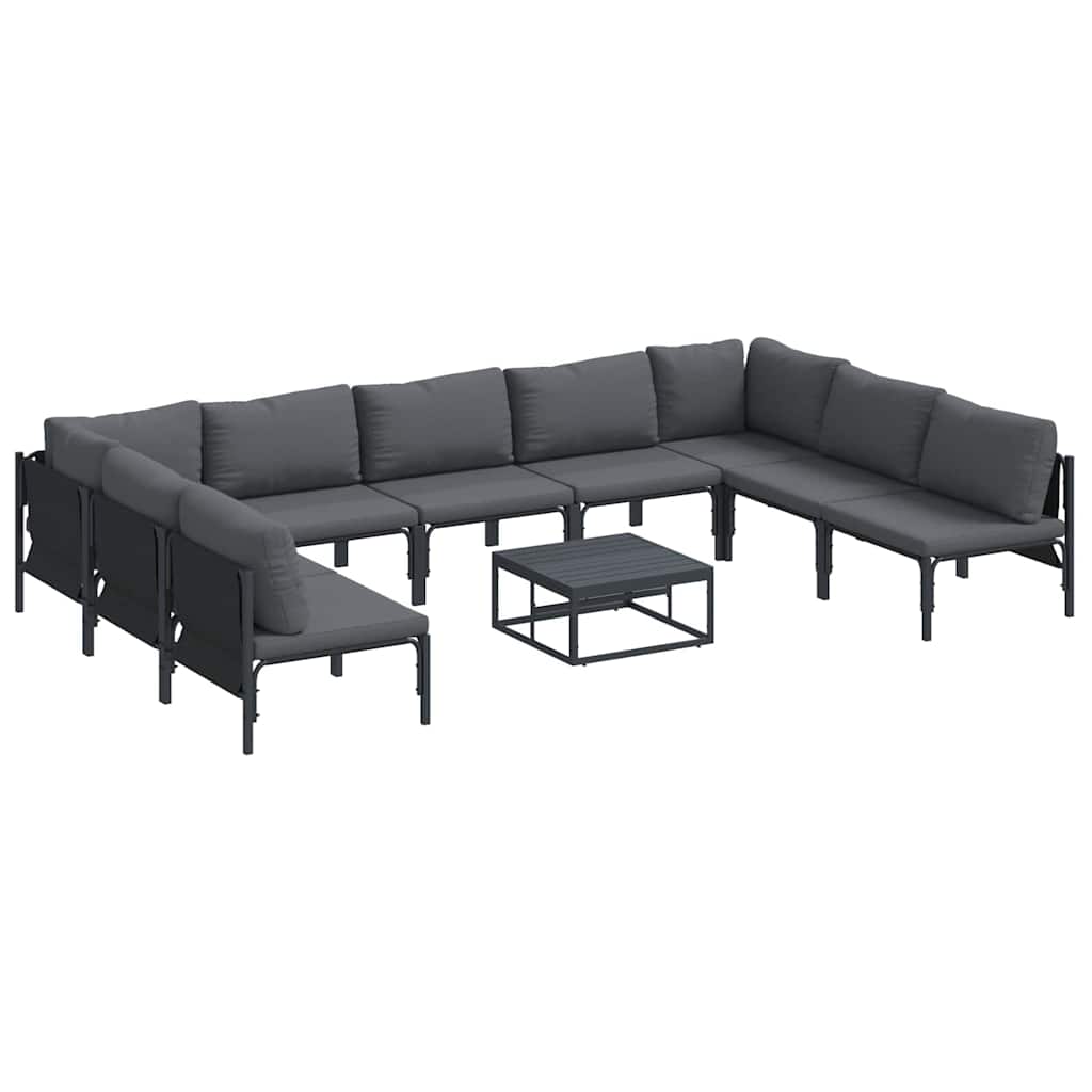 Set Divano da Giardino con cuscino 10 pcs Nero Acciaio