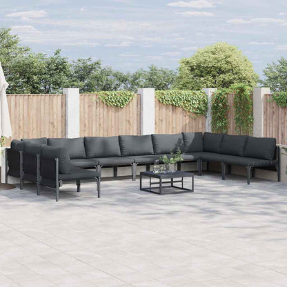 Set Divano da Giardino con cuscino 10 pcs Nero Acciaio