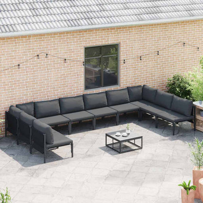 Set Divano da Giardino con cuscino 10 pcs Nero Acciaio