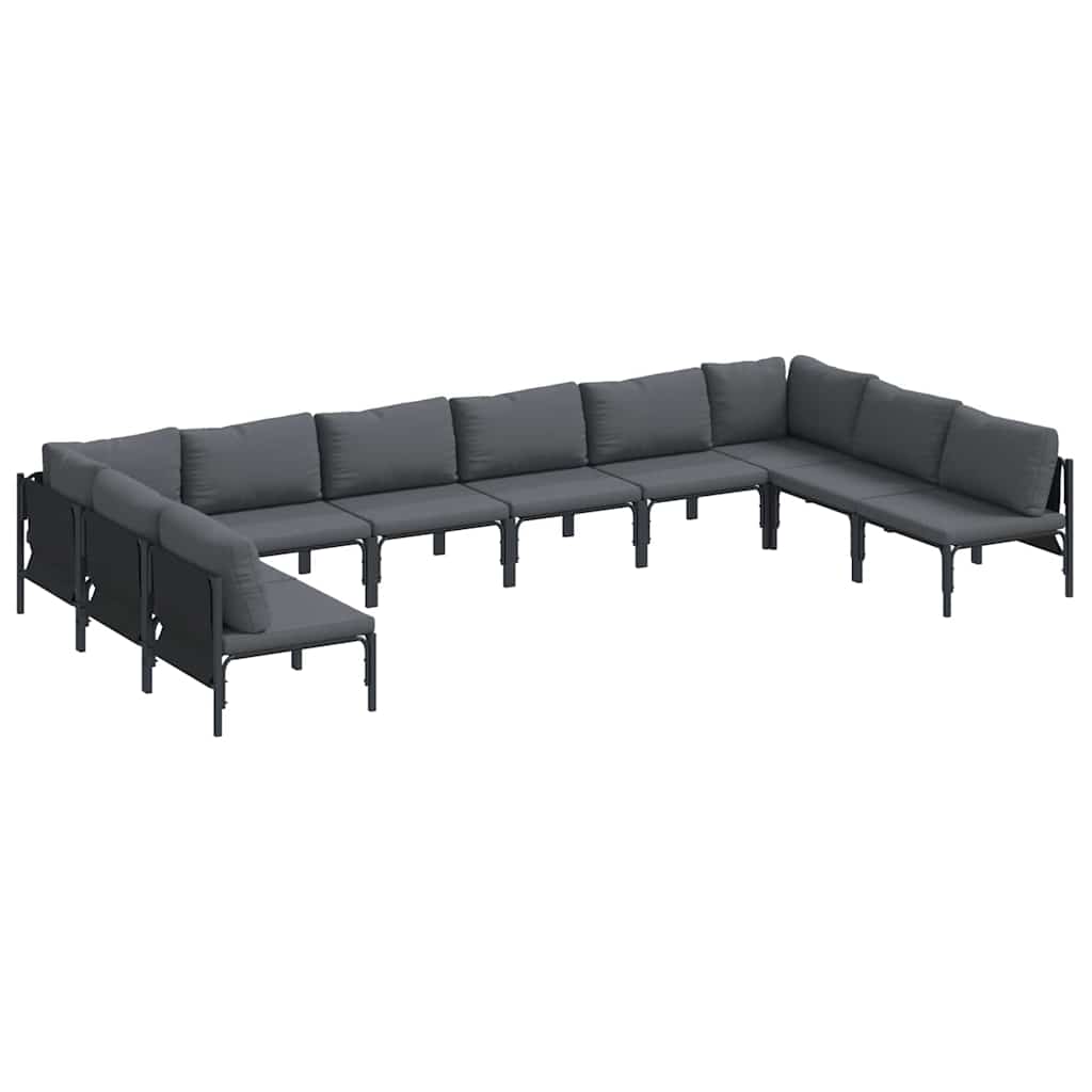 Set Divano da Giardino con cuscino 10 pcs Nero Acciaio