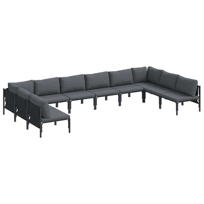 Set Divano da Giardino con cuscino 10 pcs Nero Acciaio