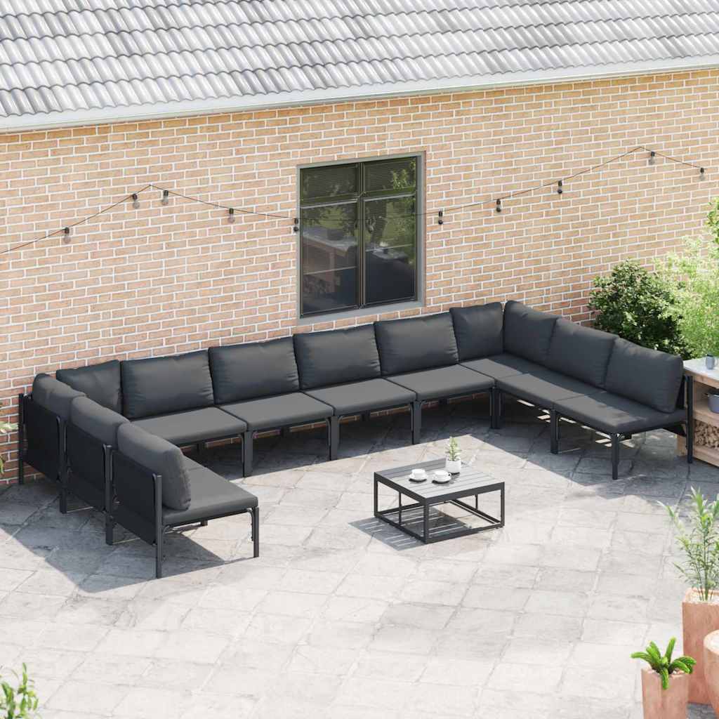 Set Divano da Giardino con cuscino 11 pcs Nero Acciaio