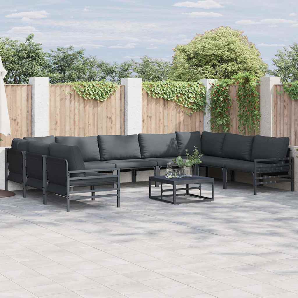 Set Divano da Giardino con cuscino 9 pcs Nero Acciaio