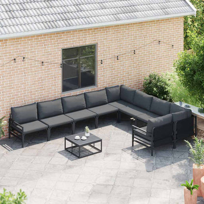 Set Divano da Giardino con cuscino 9 pcs Nero Acciaio
