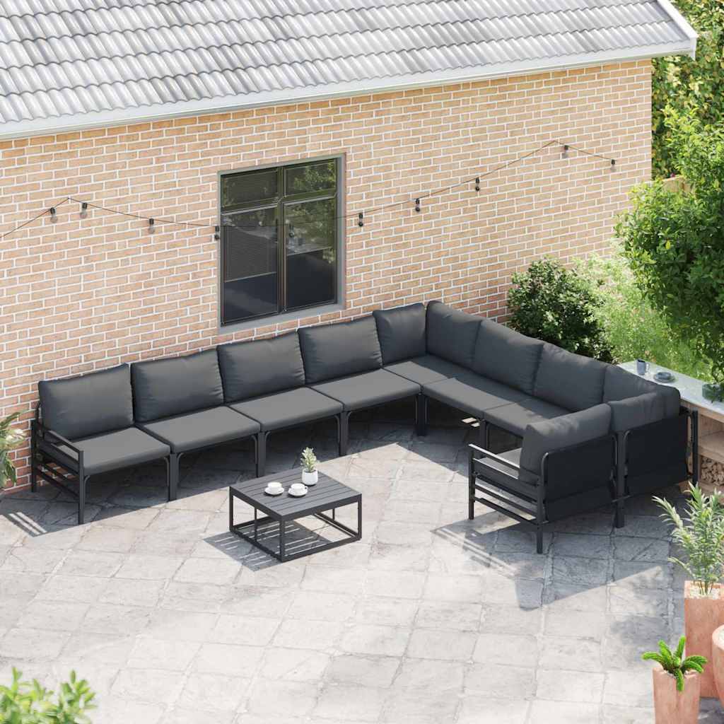 Set Divano da Giardino con cuscino 10 pcs Nero Acciaio