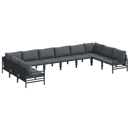 Set Divano da Giardino con cuscino 10 pcs Nero Acciaio