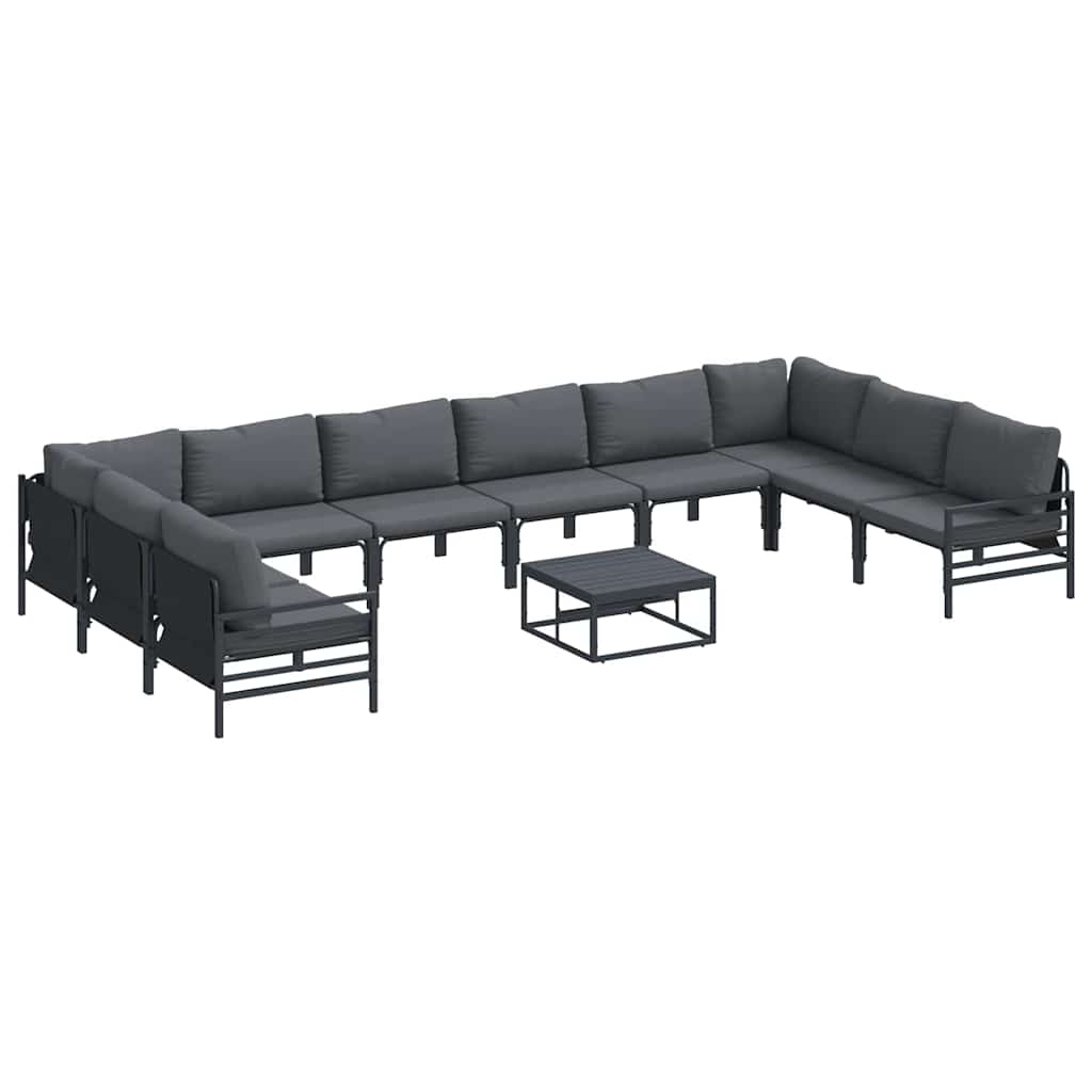 Set Divano da Giardino con cuscino 11 pcs Nero Acciaio