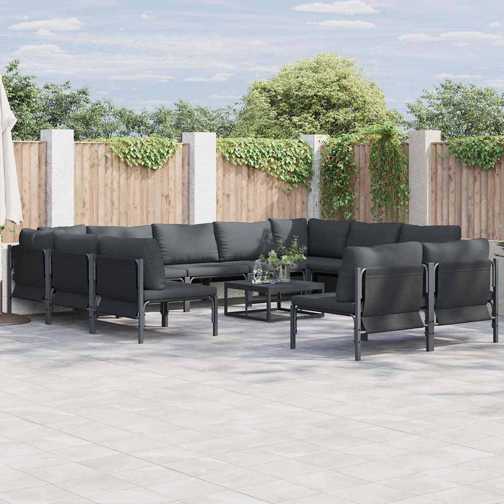 Set Divano da Giardino con cuscino 11 pcs Nero Acciaio