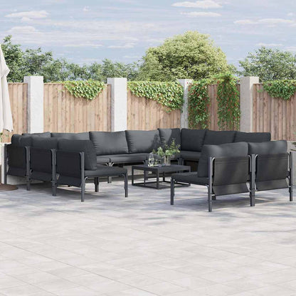 Set Divano da Giardino con cuscino 11 pcs Nero Acciaio
