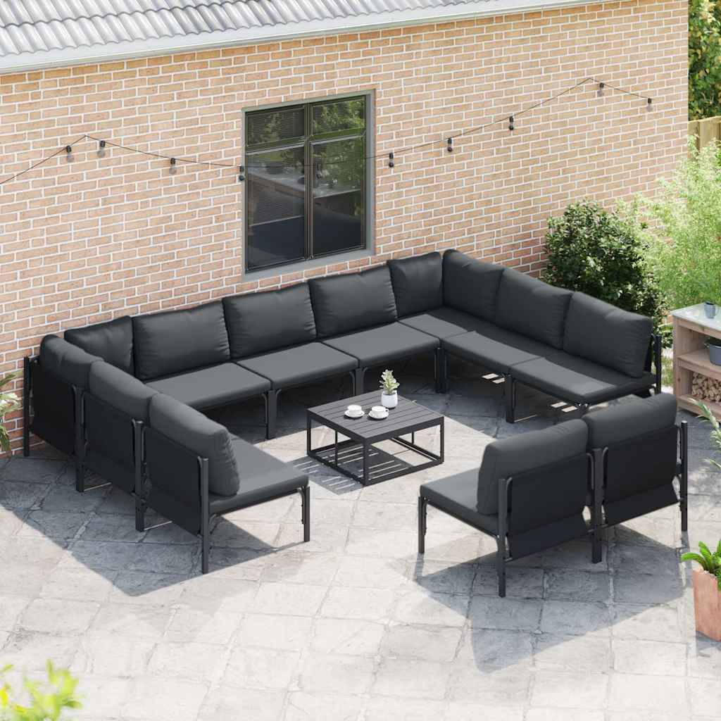 Set Divano da Giardino con cuscino 11 pcs Nero Acciaio